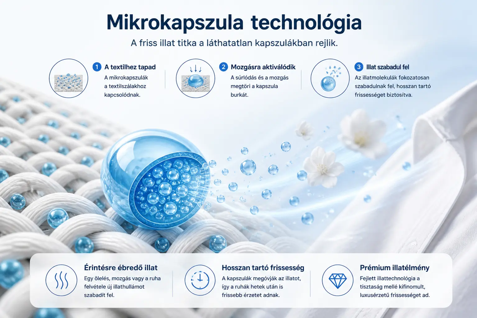 Mikrokapszulás mosókapszula illattechnológia működése textilszálakon